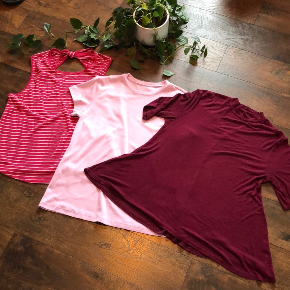 OLD NAVY ISAAC MIZRAHI & SO lot of 3 casual tops SZ M & L red white striped